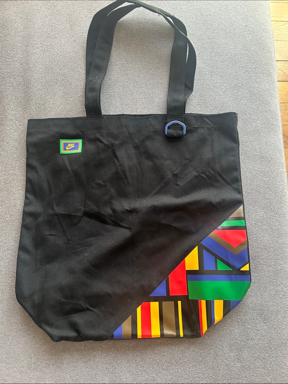 Nike Black Tote with Multicolor Geometric Corner